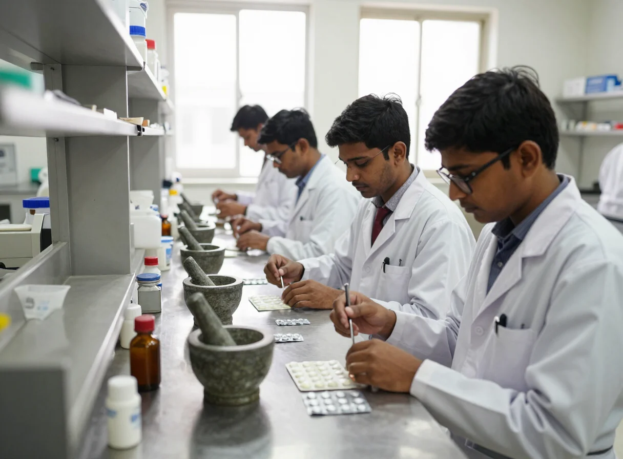 Pharmacy students learning in a laboratory
